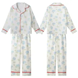 Bridesmaids Hydrangea Floral Notched Collar Rayon Sleep Ensemble - Wedding Party Getting Ready Kid Satin Pajamas Set