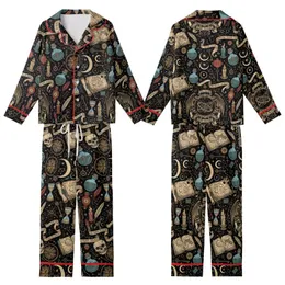 Mystical Art Lovers' Dark Academia Grimoire Celestial Astrolabe Bat Wing Aged Gold Parchment Tan Arcane Pattern Kid Satin Pajamas Set