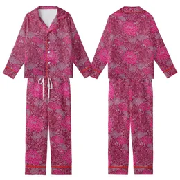 Women's Hand Block Print Fuchsia Floral Peony Rose Cotton Loungewear Set - Indian Inspired Design Kid Satin Pajamas Set