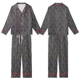 Women's Organic French Linen: Charcoal Abstract Botanical Print - Relaxed Fit Lounge Set Kid Satin Pajamas Set
