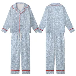 Women's Artisan Cotton Loungewear: Hand Block Print Blue Floral Indian Motif Set Kid Satin Pajamas Set