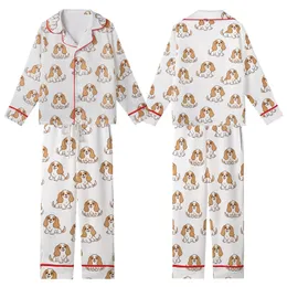 Women's Soft Polycotton Pajama Set: Playful Blenheim Cavalier King Charles Dog Design Kid Satin Pajamas Set