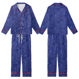 Ladies' Royal Blue Velvet Pajamas: Cobalt Organic Flowing Pattern Long Jacket Set Kid Satin Pajamas Set