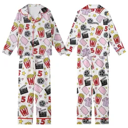 Girls Movie Night Pajamas: Popcorn & PJs Birthday Slumber Set Kid Satin Pajamas Set