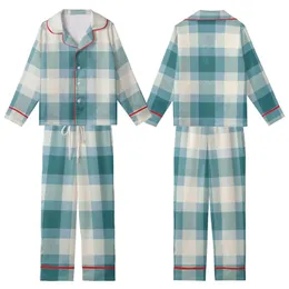 Cozy Style Enthusiasts Muted Sky Blue Buffalo Check and Gingham Plaid Pattern with Teal and Creamy Off-White Kid Satin Pajamas Set
