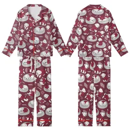 Dogs & Cats Ruby Red Satin Pajamas: Cozy Fluffy Puppy Vector Art Sleep Set Kid Satin Pajamas Set