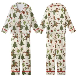 Dinosaur Lover: Playful Cowboy T-Rex Christmas - Cactus, Poinsettia & Candy Cane Pattern Kid Satin Pajamas Set