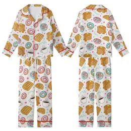 Pancakes & Pajamas Whimsical Golden Breakfast Food & Aqua Pink Confetti Pattern Sleep Set Kid Satin Pajamas Set