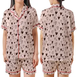 Women's Pajama Set: Playful Pastel Pink Hearts & Dark Brown Dots Sewing Project Satin Short-Sleeve Pajamas Set