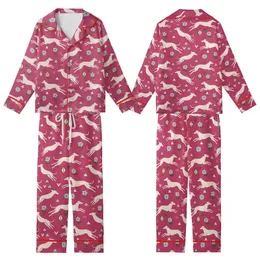 Greyhound Lovers' Fuchsia Pink Abstract Greyhound Folk Art Floral Geometric Repeat Kid Satin Pajamas Set