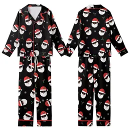 Festive Holiday: Black Santa Sunglass Heads & Holly Pattern - Vector All-Over Print Kid Satin Pajamas Set