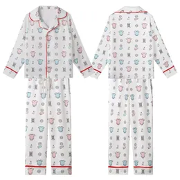 New Parents' Minimalist Romper & Sewing Motif Pattern Print Satin Short-Sleeve Pajamas Set
