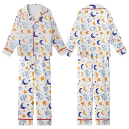 Dreamers' Seamless Whimsical Indigo Blue Moon Golden Star Sleeping Animals Pattern Kid Satin Pajamas Set