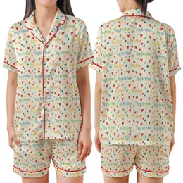Big Brother Whimsical Text Pattern: Vibrant Hearts, Stars, Colorful Design Satin Short-Sleeve Pajamas Set