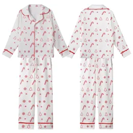 Holiday Enthusiasts' Bright Red White Flat Graphic Christmas Candy Cane Snowflake Tree Seamless Pattern Kid Satin Pajamas Set