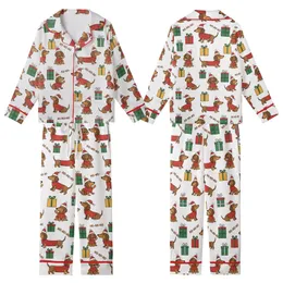 Dachshund Lovers' Whimsical Christmas Dachshunds Red Santa Hat Sweater Green Yellow Gifts HO-HO-HO Pattern Kid Satin Pajamas Set