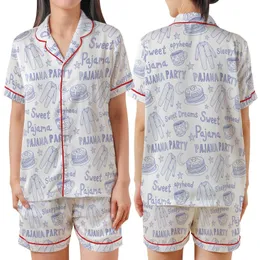 Sleepyhead's Whimsical Periwinkle Doodle All-Over Pattern Satin Short-Sleeve Pajamas Set