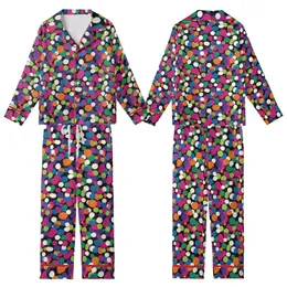Abstract Style Lovers' Vibrant Multi-Color Organic Shape Scatter Design Solid Black Background Kid Satin Pajamas Set