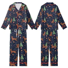 Festive Dog Lovers' Whimsical Navy Blue Labrador Reindeer Antler Gingerbread Christmas Pattern Kid Satin Pajamas Set