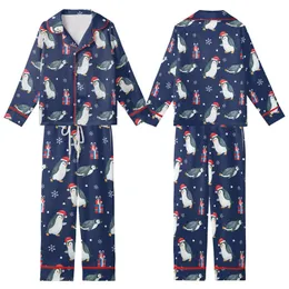 Christmas Pajamas: Whimsical Watercolor Penguin & Gift Print - Soft Polyester Sleepwear Kid Satin Pajamas Set