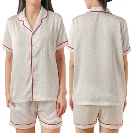 Women's Whimsical Pink-Coral Floral Cotton Muslin Pyjama Set with Pockets Satin Short-Sleeve Pajamas Set