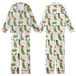 Family's Funny Pickle Christmas Pajamas: Cartoon Santa Hat, Reindeer Antler & Lights Pattern Kid Satin Pajamas Set