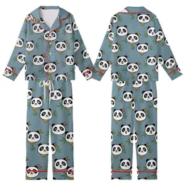 Playful Panda Loungewear: Cartoon Head & Bamboo Print - Cozy Pajamas Set Kid Satin Pajamas Set