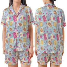 Girls' Groovy Pizza Pajamas: Pink Sleepover Print with Disco Balls - Playful Lounge Set Satin Short-Sleeve Pajamas Set