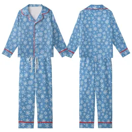 Family Holiday: Vibrant Blue Snowflake Pattern, White Winter Flakes - Polyester Spandex Sleep Set Kid Satin Pajamas Set
