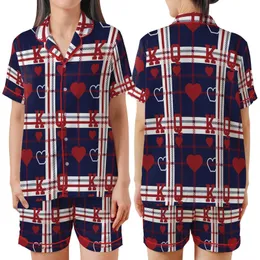 Couples' King Queen Heart Plaid Pattern Cotton Flannel Sleep Set Satin Short-Sleeve Pajamas Set