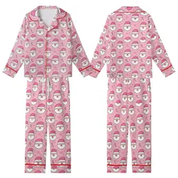 Family Christmas Pajamas: Whimsical Bubblegum Pink Hot Pink Santa & Snowflake Pattern - Flame Resistant Polyester Set Kid Satin Pajamas Set