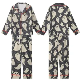 Women's Playful Ghost Sleep Set: Whimsical Hand-Drawn Halloween Polyester Spandex Pajamas Kid Satin Pajamas Set