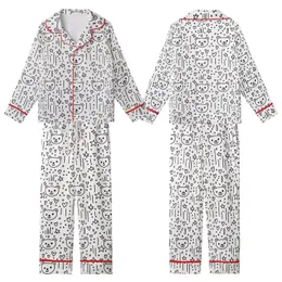 Cute Aesthetic Fans' Black White Whimsical Bear Head Heart Star Dot Line Pattern Kid Satin Pajamas Set