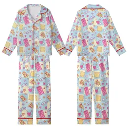 Girls' Groovy Pizza Pajamas: Pink Sleepover Print with Disco Balls - Playful Lounge Set Kid Satin Pajamas Set