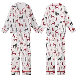 Winter Enthusiasts' Seamless Deep Cranberry Red & Dark Charcoal Grey Deer Pine Tree Snowflake Pattern Kid Satin Pajamas Set