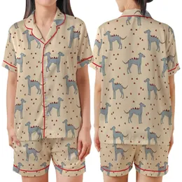 Whimsical Italian Greyhound Dinosaur Pajamas: Medium Digital DIY Pet Loungewear Pattern Satin Short-Sleeve Pajamas Set