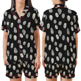 Modern Style Enthusiasts Monochromatic Abstract Organic Stone Texture Pattern, Charcoal Grey Light Grey Hand-Drawn Shapes Satin Short-Sleeve Pajamas Set