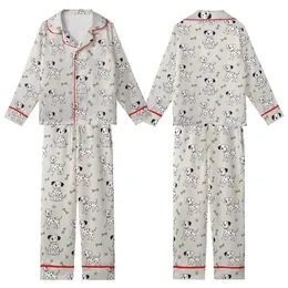 Ridgeback & Large Dog Zippered Sleepsuit: Playful Dalmatian & Paw Print Motif - Grey/Beige Cotton Blend Kid Satin Pajamas Set