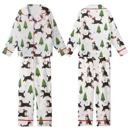 Women's Bernese Mountain Dog Christmas Pajamas Set: Cozy Illustrative Wreath & Santa Hat Print Kid Satin Pajamas Set