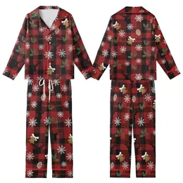Rustic Winter: Red Black Buffalo Plaid Reindeer Snowflake Holly Berry Pattern Art Kid Satin Pajamas Set