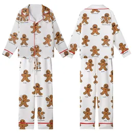 Festive Gingerbread Friends Pattern: Six Expressive Cookie Characters Holiday Sleep Set Kid Satin Pajamas Set