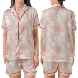 Bridesmaid Blush Rose Peony Lace Satin Ruffle Cami Monogrammed Sleep Set Satin Short-Sleeve Pajamas Set