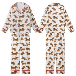 Women's Reddish-Brown Wiener Dog Cartoon Polycotton Shorts Sleep Set Kid Satin Pajamas Set