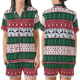 Dog & Cat Festive Jumper: Fair Isle Reindeer, Tree, Bone Knit Cotton Sleepwear Satin Short-Sleeve Pajamas Set