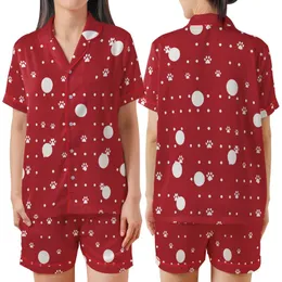 Great Dane XLarge Dog Pajama Pattern: Red Polka Dot Paw Print Digital Download with Zipper - A4/Letter/Poster Print Satin Short-Sleeve Pajamas Set