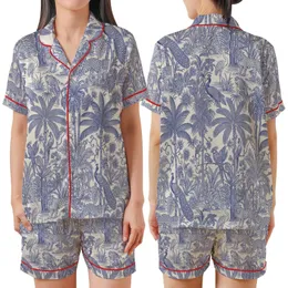 Women's Bridal Party Cobalt Blue Toile Exotic Jungle Peacock Pure Indian Cotton Short Pajama Set Satin Short-Sleeve Pajamas Set