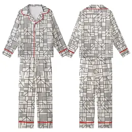 Women's Abstract Geometric Stripe Cotton Sleep Set: Black & Off-White Sharp Line Design Kid Satin Pajamas Set