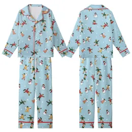 Festive Winter Fun: Hand-Drawn Snow Angels, Skaters, Snowmen Pattern - Cheerful Sky Blue Design Kid Satin Pajamas Set
