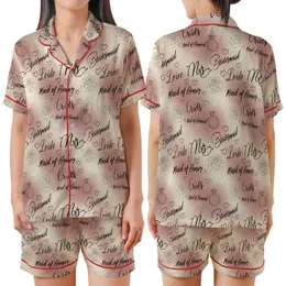 Bridesmaid & Bride Satin Sleep Set: Script Pattern, Rose Gold & Pink - Camisole Loungewear Kid Satin Pajamas Set