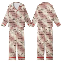 Bridesmaid & Bride Satin Sleep Set: Script Pattern, Rose Gold & Pink - Camisole Loungewear Kid Satin Pajamas Set